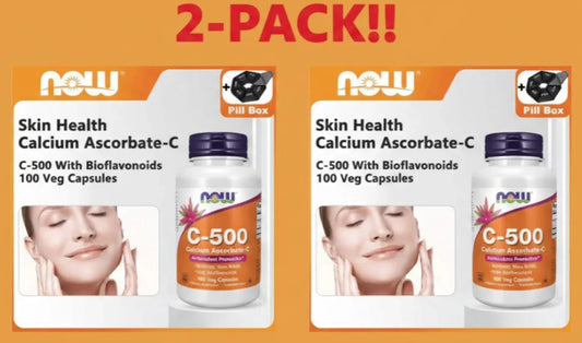 NOW Foods Vitamin C-500 Calcium Ascorbate + Pill Organizer Set (2-Pack) Peaceful Pleasures