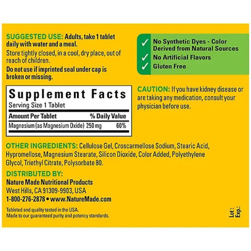 Supplement label with text and product details on a yellow background