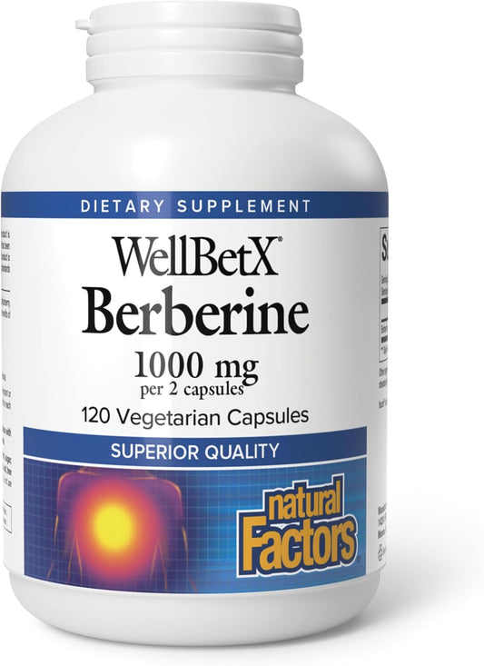 WellBetX Berberine dietary supplement bottle on a white background