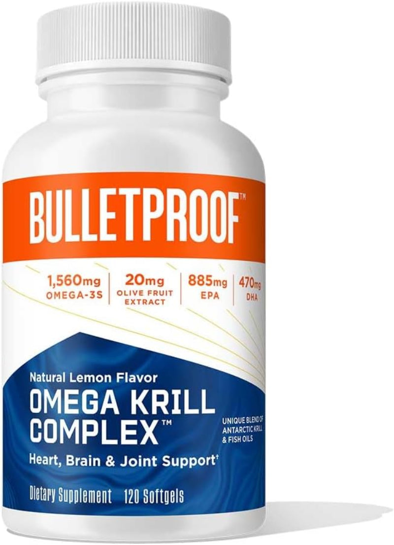 Bulletproof Omega Krill Complex supplement bottle on a white background