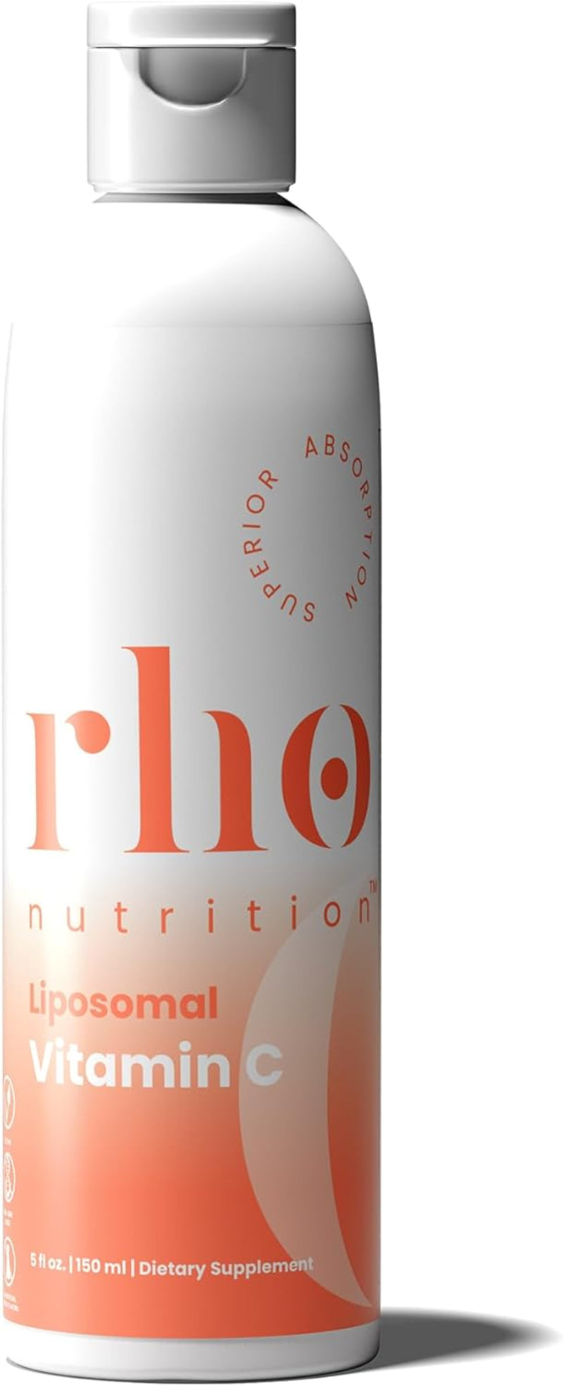 rho nutrition liposomal vitamin C supplement bottle on a white background
