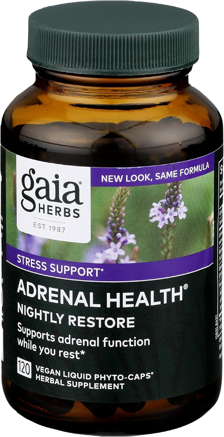 Gaia Herbs Adrenal Health supplement bottle on a white background