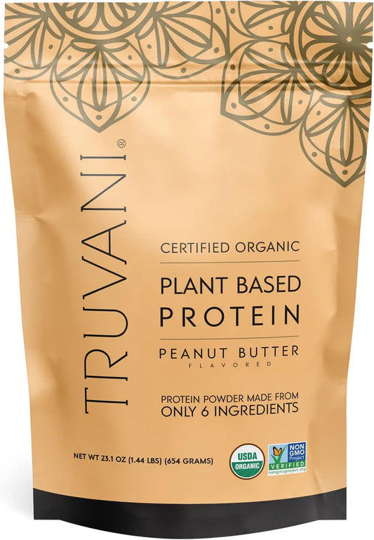 Truvani Vegan Pea Protein Powder | Peanut Butter  1.44 lbs 23.1 oz. | 20 Servings