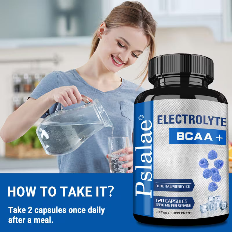 Electrolyte BCAA+ Blue Raspberry – L-Valine, L-Isoleucine, Muscle Support – 120 Capsules Peaceful Pleasures