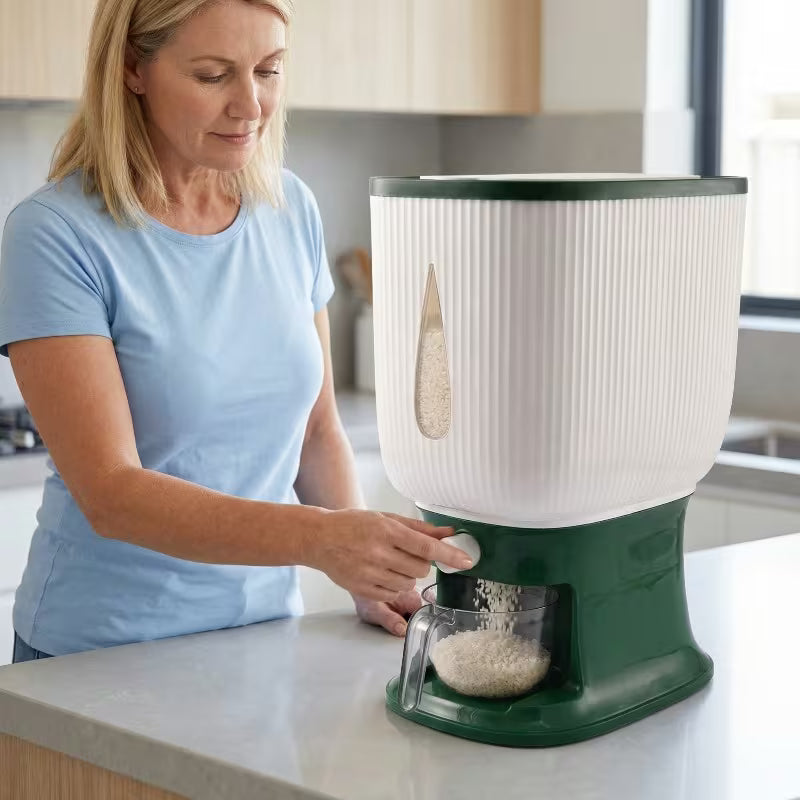 Woman using a kitchen appliance on a countertop