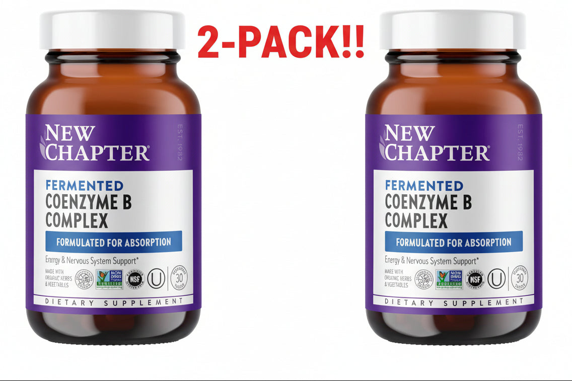 Two bottles of New Chapter Fermented Coenzyme B Complex on a white background with '2-Pack!!' text.