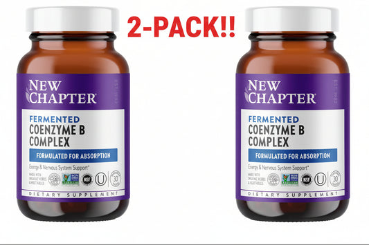 Two bottles of New Chapter Fermented Coenzyme B Complex on a white background with '2-Pack!!' text.