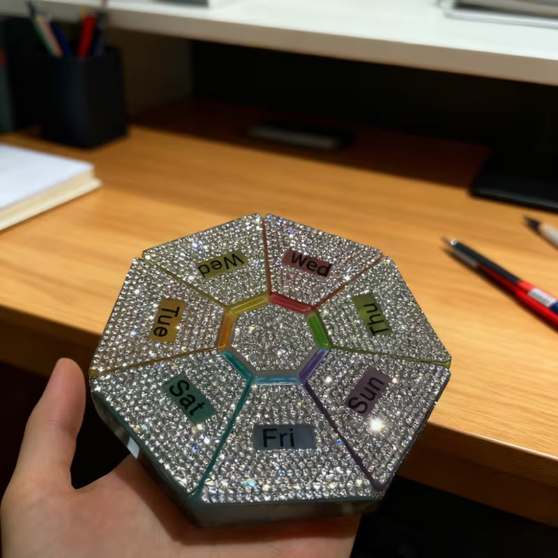 Heptagonal 7-Grid Weekly Pill Organizer | Portable Travel Medicine Box Peaceful Pleasures