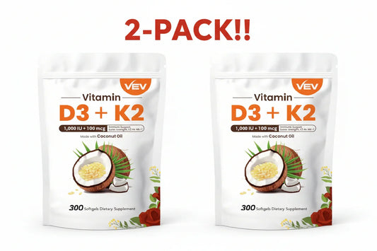 Vitamin D3 + K2 Softgels | 2-Pack | 1000 IU + 100mcg MK-7 Peaceful Pleasures