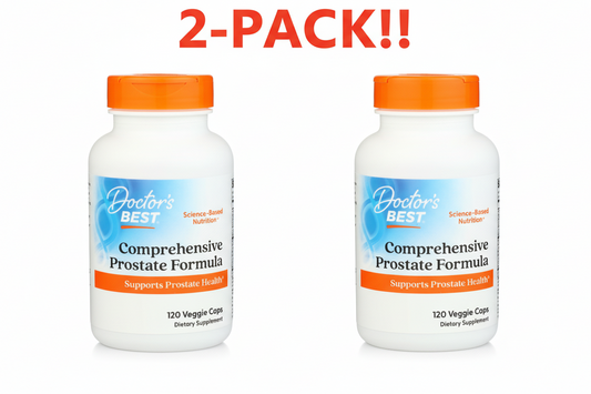 Two bottles of Doctor's Best Comprehensive Prostate Formula on a white background with '2-Pack!!' text.