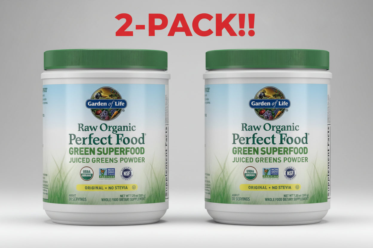Garden of Life Raw Organic Perfect Food Juiced Greens Powder (Original/Stevia-Free), 60 Total Servings - Alkalize, Detoxify, Energize - 2 Pack Value
