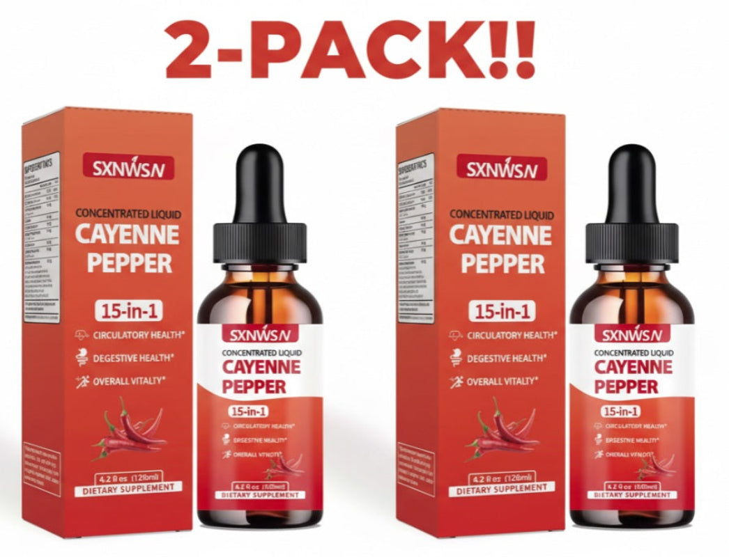 Two bottles and their boxes of SXNWSN Cayenne Pepper supplement on a white background