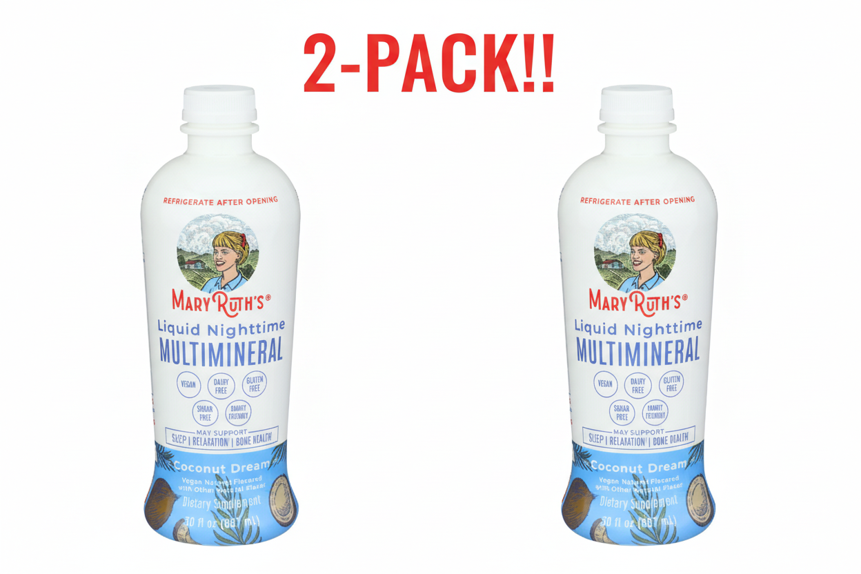 Two bottles of Mary Rother's Liquid Nighttime Multimineral on a white background with '2-Pack!' text.