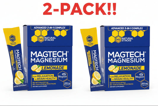 Two packages of Magtech Magnesium Lemonade with a '2-Pack!' label on a white background.