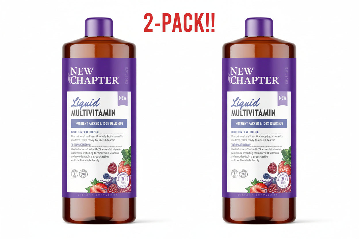 Two bottles of New Chapter Liquid Multivitamin on a white background with a 2-pack label.