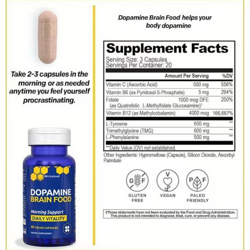 Dopamine Brain Food Support Supplement – Morning & Daily Vitality Peaceful Pleasures
