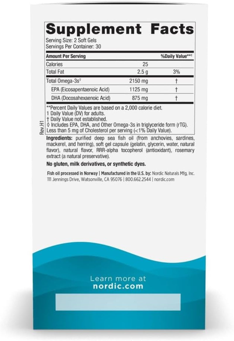 Supplement facts label with Nordic Naturals branding on a white background