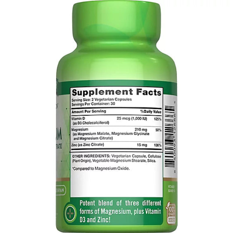 Green supplement bottle with label on a white background