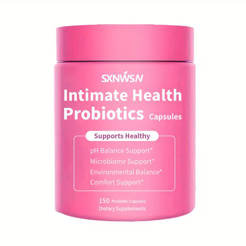 Pink container of SXNWSN Intimate Health Probiotics on a white background