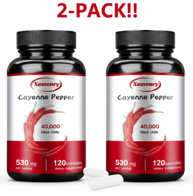 Two bottles of Xemenry Cayenne Pepper dietary supplements on a white background with '2-Pack!!' text.