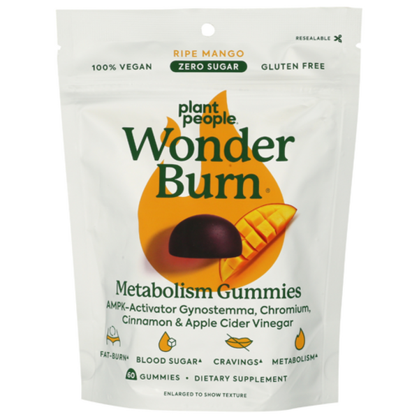 Package of Plant People Wonder Burn Metabolism Gummies with a mango illustration on a white background