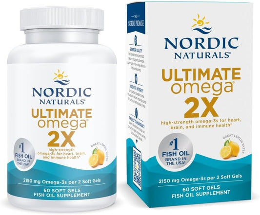 Nordic Naturals Ultimate Omega 2X fish oil supplement bottle and packaging.