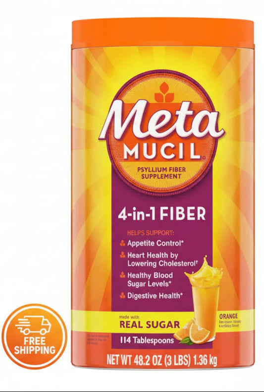 Metamucil 4-in-1 Psyllium Husk Fiber, Real Sugar Orange Flavored Powder, 114 Tablespoons, 48.2 oz (3 lbs) Plant-Based Daily Fiber for Digestive Health Peaceful Pleasures Health and Wellness