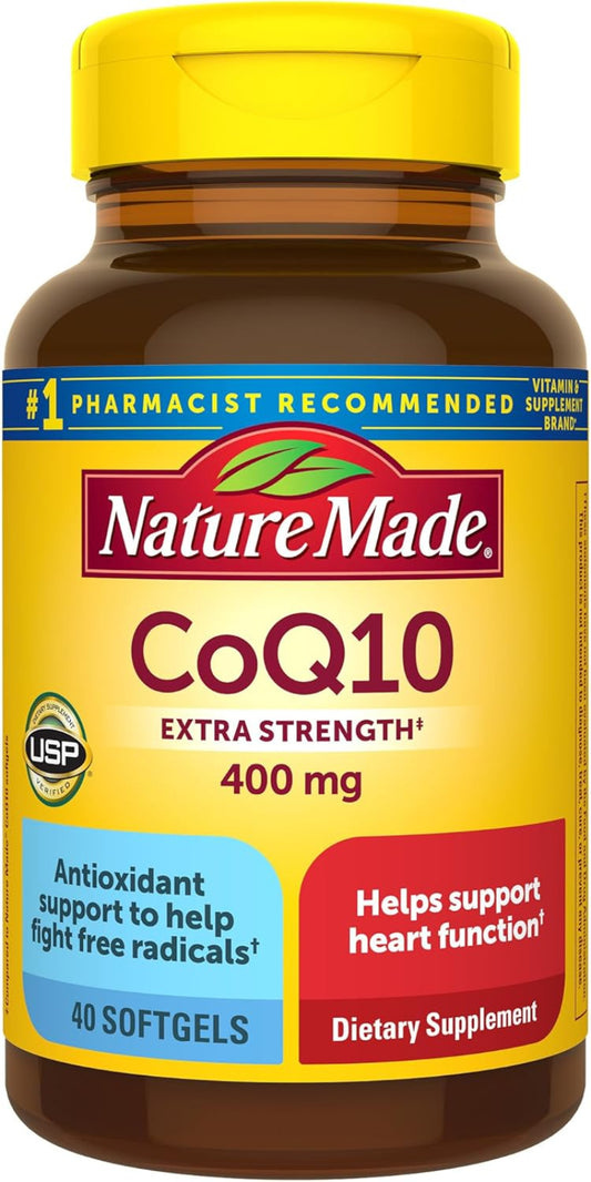 Nature Made CoQ10 supplement bottle with yellow cap and label.