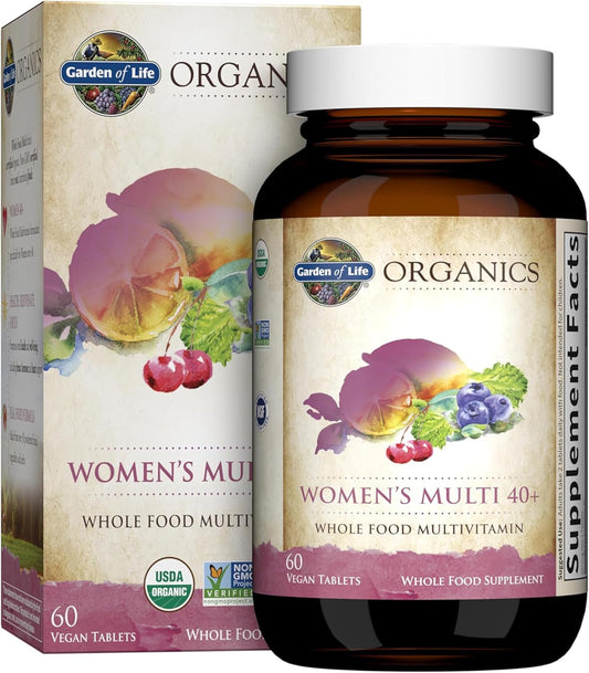 Garden of Life Organics Women's Multi 40+ supplement bottle and packaging.
