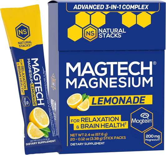 Magtech Magnesium Lemonade packaging with a stick pack on a white background