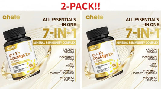 AHETE D3+K2 Softgels | 2-Pack | D3, K2, Calcium, Magnesium, Zinc Peaceful Pleasures