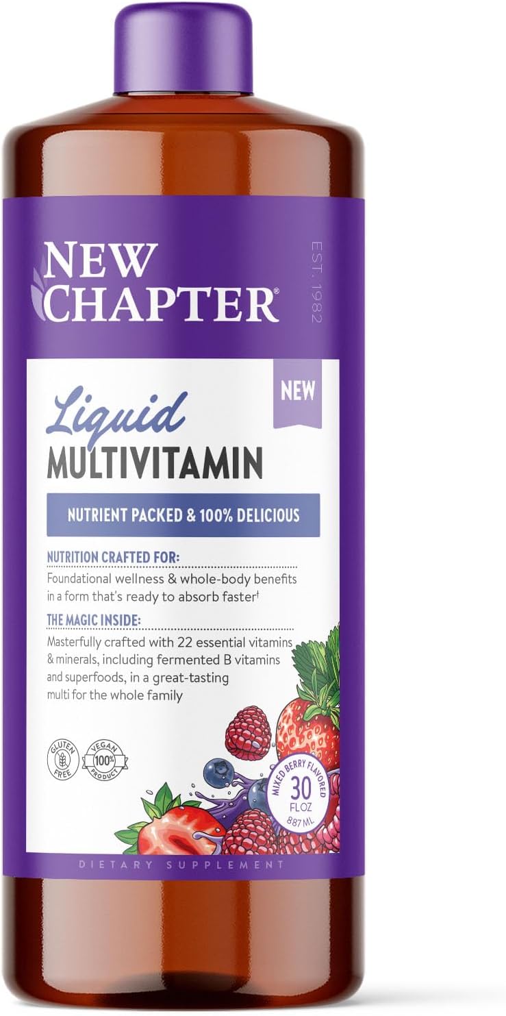 New Chapter Liquid Multivitamin bottle with a purple label on a white background