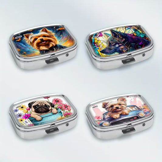 4-Pack Puppy Themed Metal Medicine & Jewelry Box Peaceful Pleasures