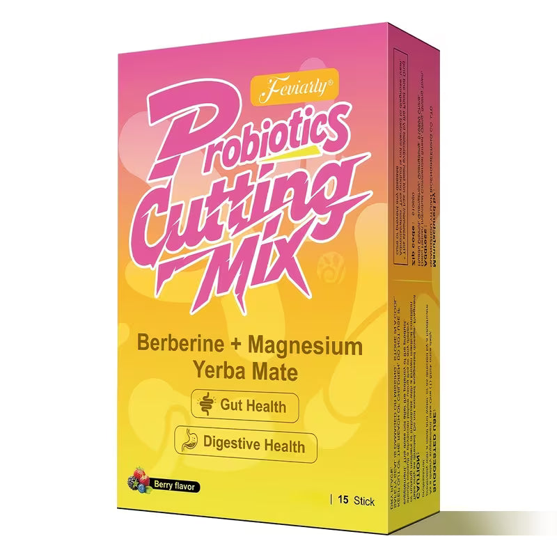 Probiotics Cutting Mix packaging with pink and yellow gradient on a white background