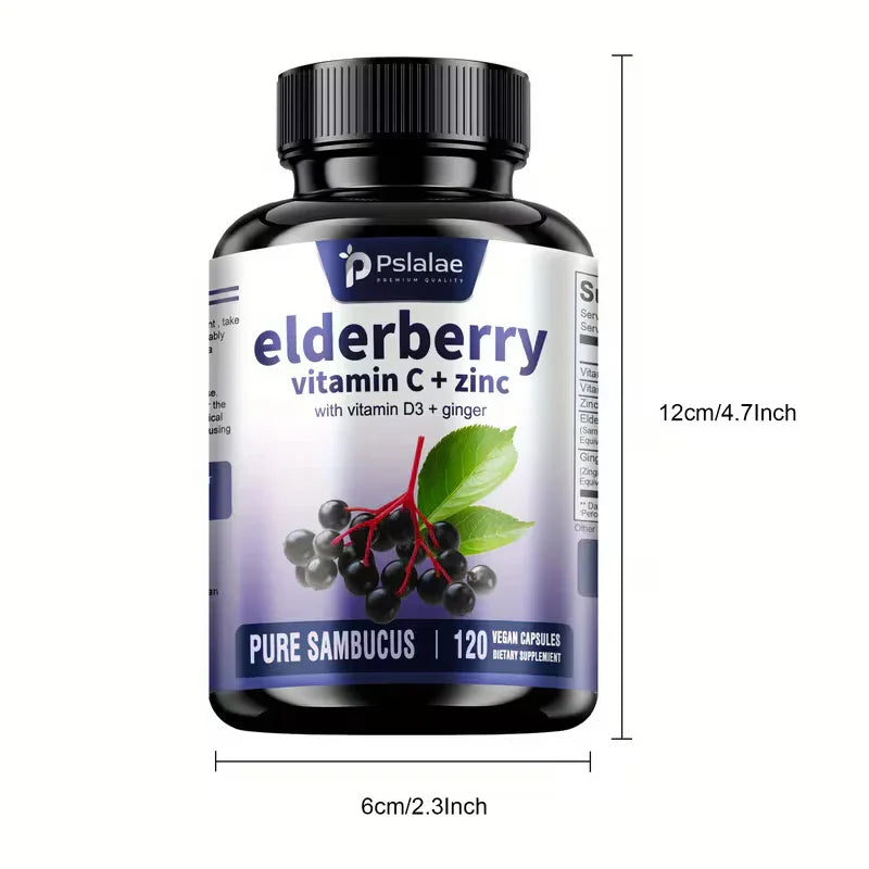Elderberry with Vitamin C, D3, Ginger Root – 120ct Peaceful Pleasures