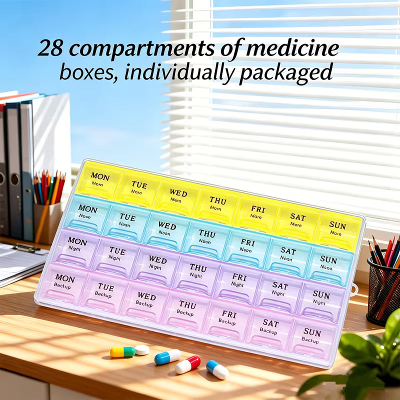 Colorful 4-Week Pillbox | 28-Compartment Medicine Organizer Peaceful Pleasures