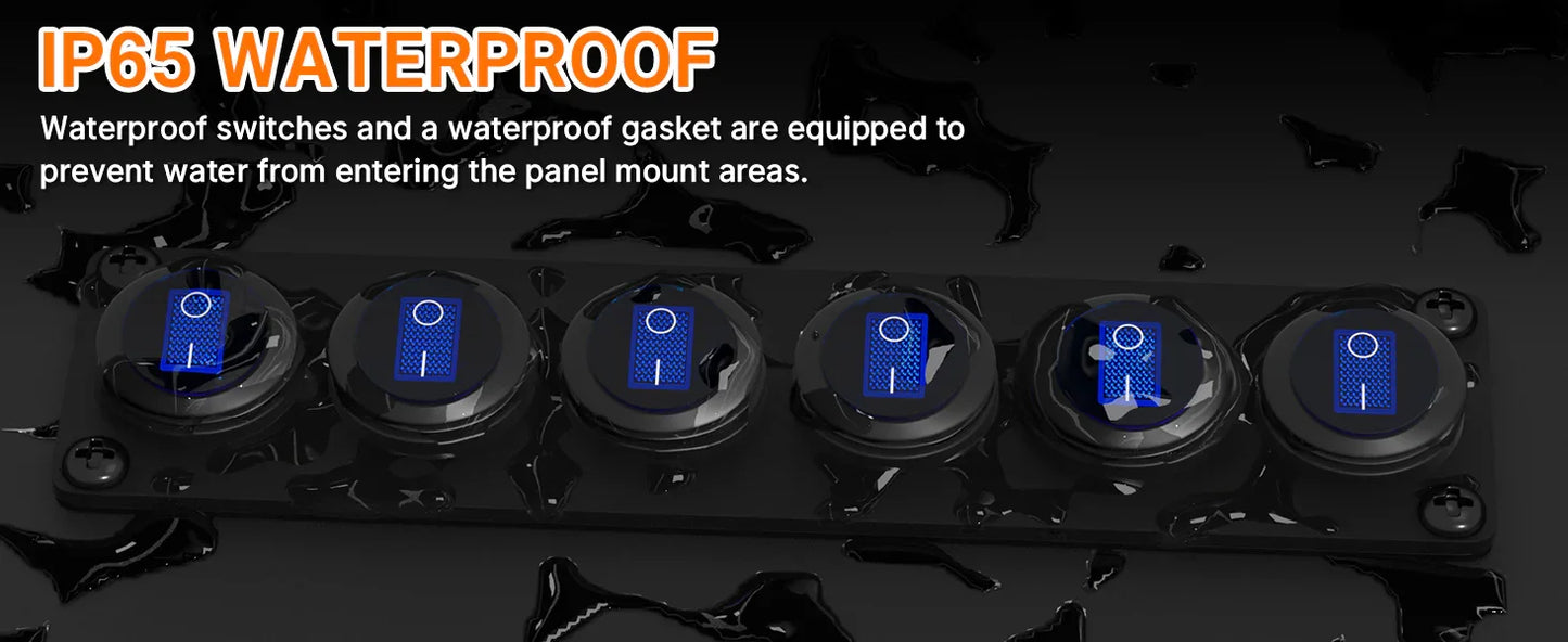 6 Gang Switch Panel 12V 20A Waterproof Round Rocker Switch Panel Blue LED Lighted 12 Volt Marine Toggle Switch Panel for Car Peaceful Pleasures Health and Wellness