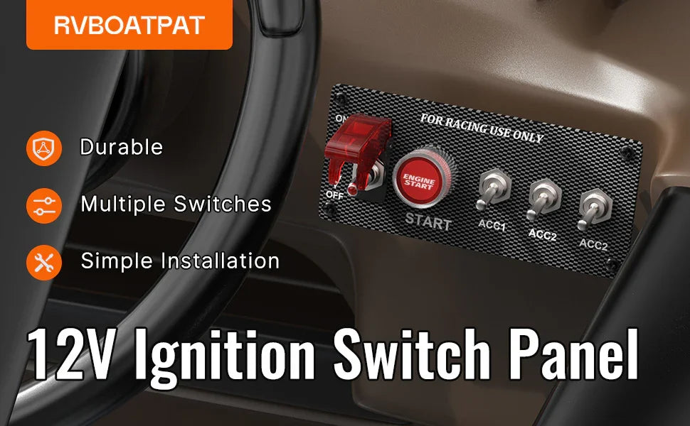 5 in 1 Ignition Switch Panel Race Toggle Switch Panel DC 12V 30A Racing Switch Panel Push Start Ignition Kit for Car Truck RV Peaceful Pleasures Health and Wellness