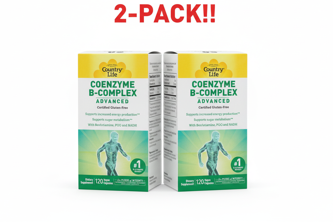 Two boxes of Country Life Coenzyme B-Complex Advanced on a white background with '2-Pack!!' text.