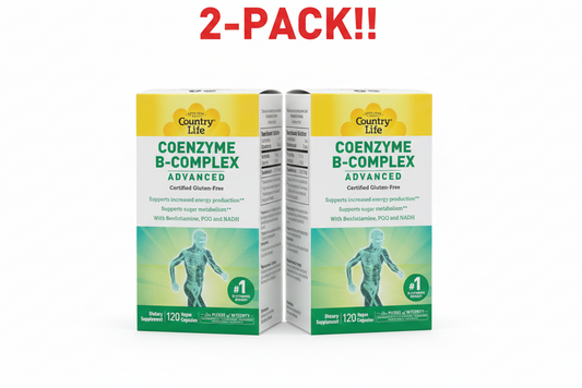 Two boxes of Country Life Coenzyme B-Complex Advanced on a white background with '2-Pack!!' text.
