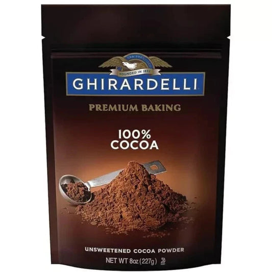 Ghirardelli 100% cocoa powder packaging on a white background