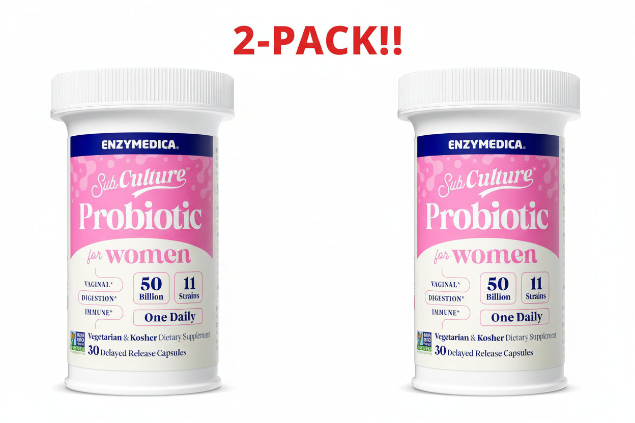 Two containers of Enzymedica Probiotic for women on a white background with '2-Pack!' text.