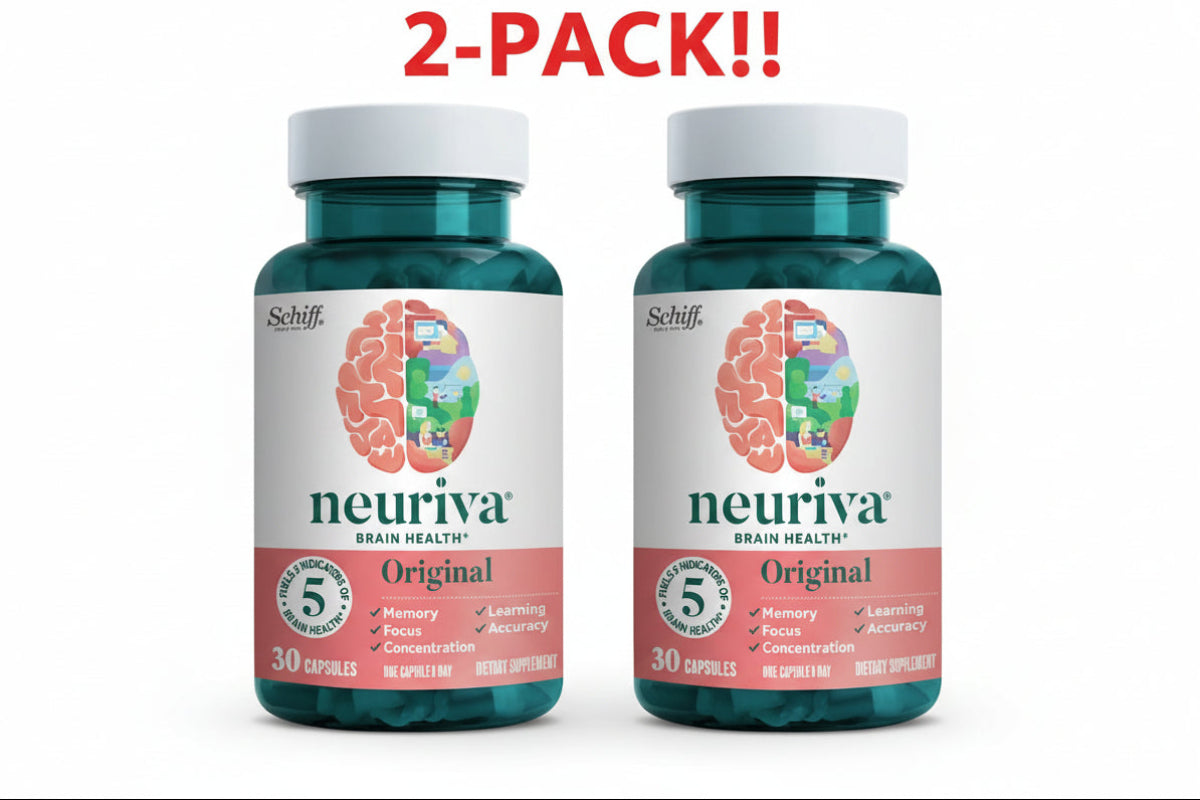 Two bottles of Neuriva Brain Health supplements with a '2-Pack!' label on a white background.