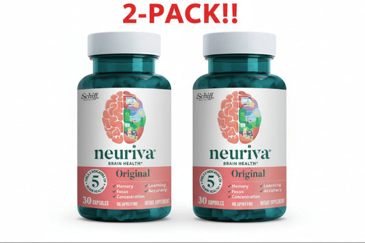 Two bottles of Neuriva Brain Health supplements with a '2-Pack!' label on a white background.