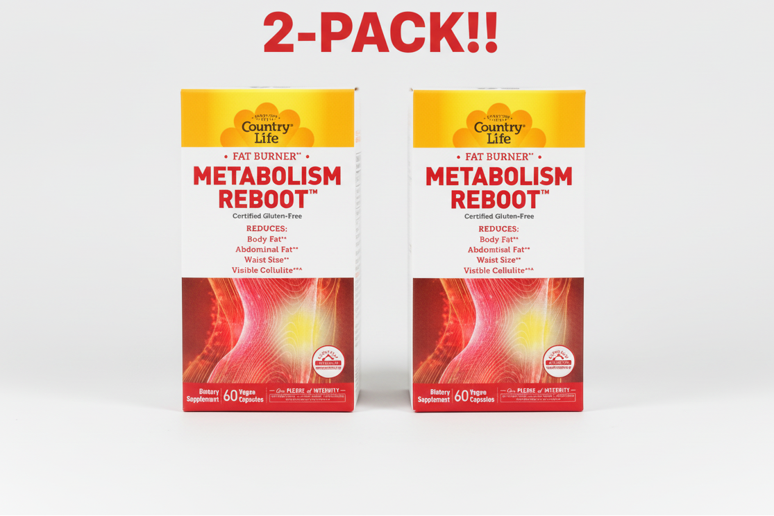 Two boxes of Country Life Metabolism Reboot supplement on a white background with '2-Pack!!' text.