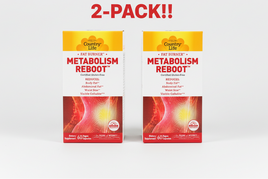 Two boxes of Country Life Metabolism Reboot supplement on a white background with '2-Pack!!' text.