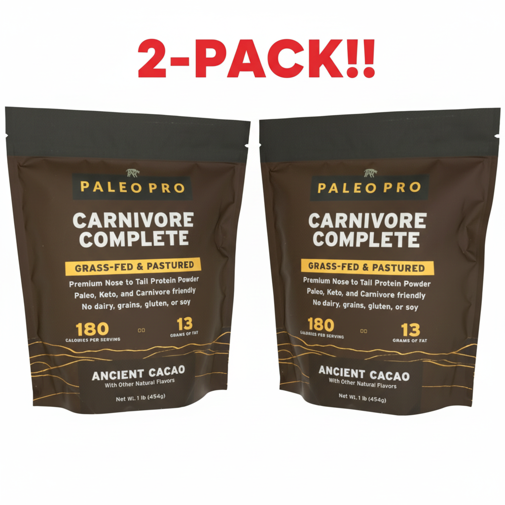 Two packages of Paleo Pro Carnivore Complete protein powder on a white background with '2-Pack!!' text above.