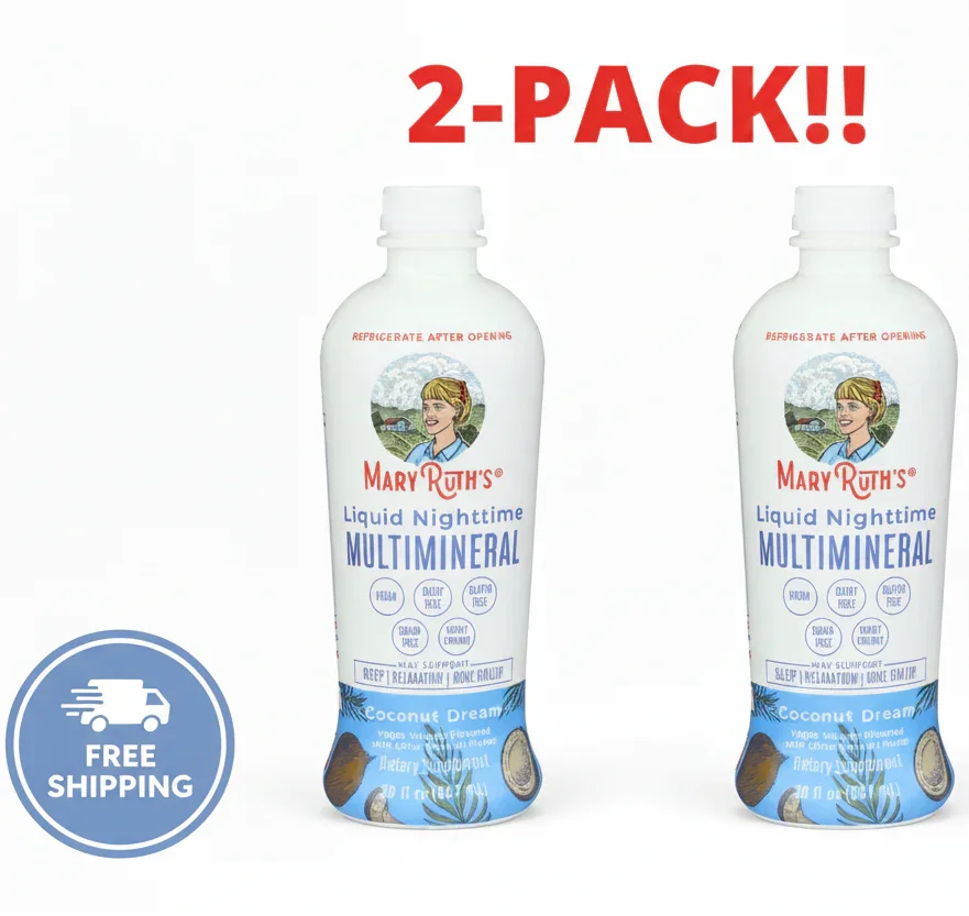 MaryRuth Organics Liquid Nighttime Multimineral Coconut Dream 2-Pack - 60 oz Total - No Melatonin - Magnesium Citrate, Calcium, Zinc & Vitamin D3 - Sugar-Free & Vegan - Double Bundle Peaceful Pleasures Health and Wellness