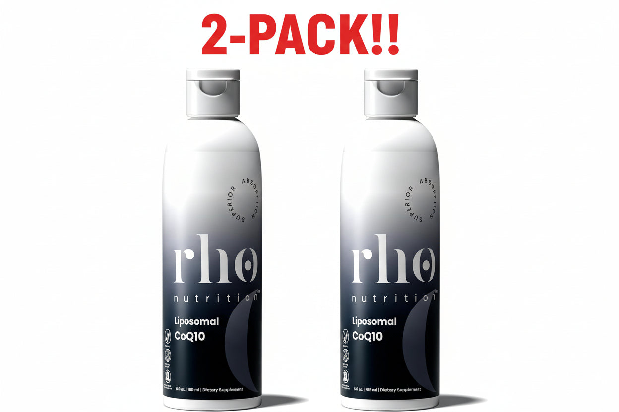 Two bottles of rho nutrition with a 2-pack label on a white background