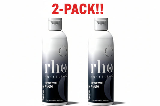 Two bottles of rho nutrition with a 2-pack label on a white background